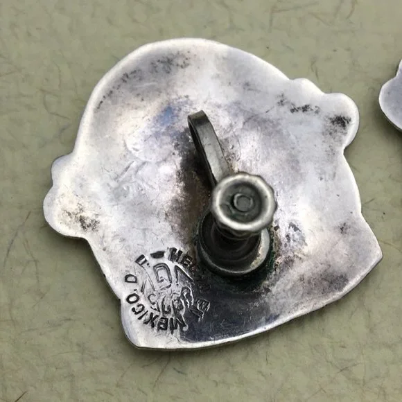 Rare Mexico VGV Modernist Sterling Silver Screw Back Earrings 925 - Picture 5 of 7